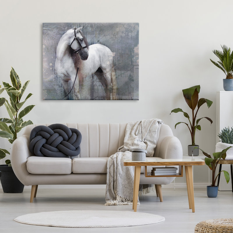 Au-836-Toile abstraite, cheval gris sur toile par Susan Friedman, peinture, H 36 po x l 48 po x P 1,5 po