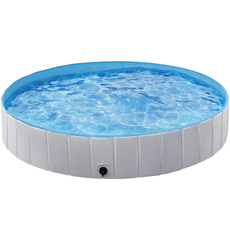 Size Foldable Pet Pool with Repair Patches, Grey, 30cm H x 180cm W x 180cm D