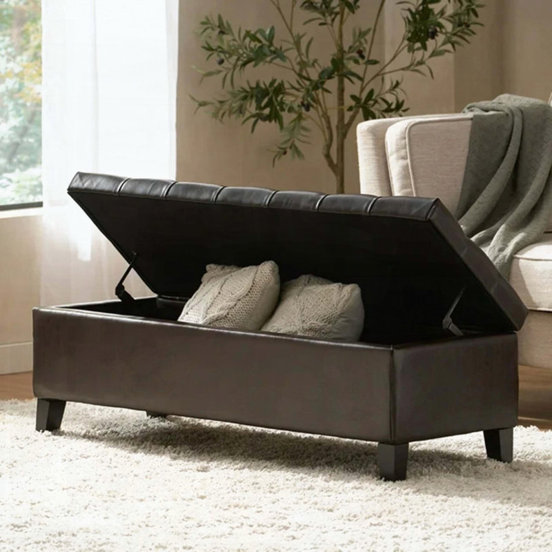 Storage Ottoman Bench with Button-Tufted PU Upholstery and Soft-Close Hinges, 300 lbs Capacity