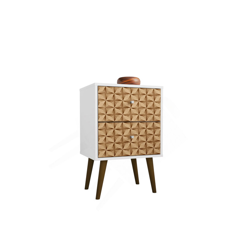 18" Nightstand in Natural and White (2-Drawer), Natural,White