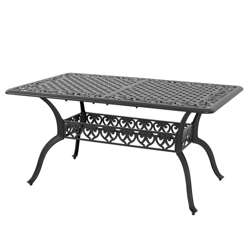 Chierene Outdoor Rectangle Dining Table with 2.1'' Umbrella Hole, Anti-rust Cast Aluminum Frames, Vintage Patterns for Patio, Black with Gold Speckles