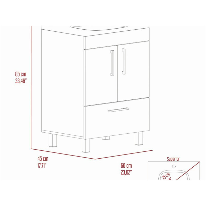 23.62'' Single Bathroom Vanity with Ceramic Top, White