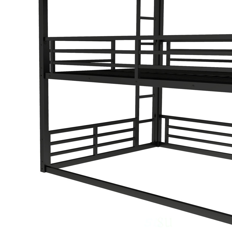 Queen Over Full XL Over Queen Bunk Bed, Metal Triple Bunk Bed With Safety Guardrails, Heavy-Duty And Noise-Reduced Design
