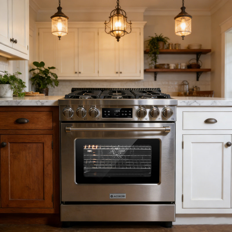 AOBOSI 36" Retro Natural Gas Accent Convection Range,6.0 Cu. Ft. Freestanding Gas Range With Air Fry
