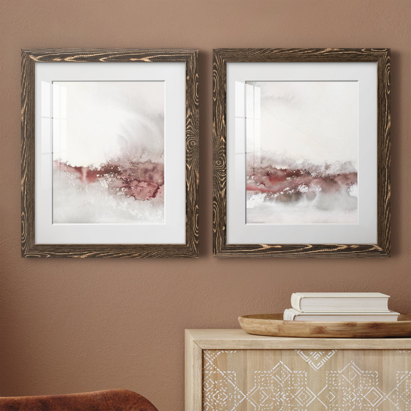 Soft Waves I - ensemble de 2 peintures, H 24 po x l 36 po x P 1,5 po, Papier, cadre noyer