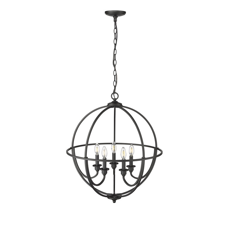 5 lumières 24 po Lustre en nickel poli, Noir mat