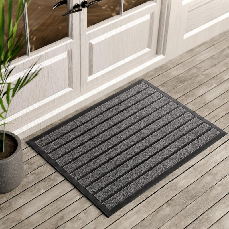 Tapis de porte durable - Tapis d'entrée extérieur antidérapant - Paillasson avant à profil bas, Gris, L 24 po x L 36 po