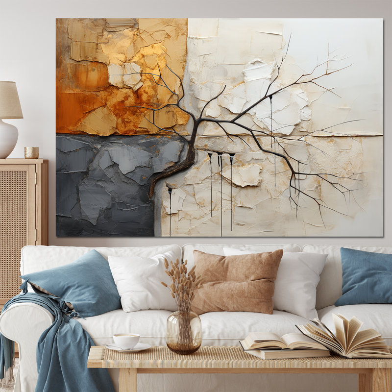 Abstrait fractal gris et jaune - art mural moderne, salon