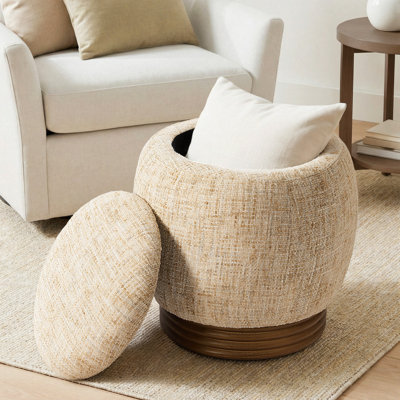 Repose-pieds rond avec rangement, petite table basse avec cadre en bois d'acacia et repose-pieds de rangement caché pour le salon entièrement assemblé