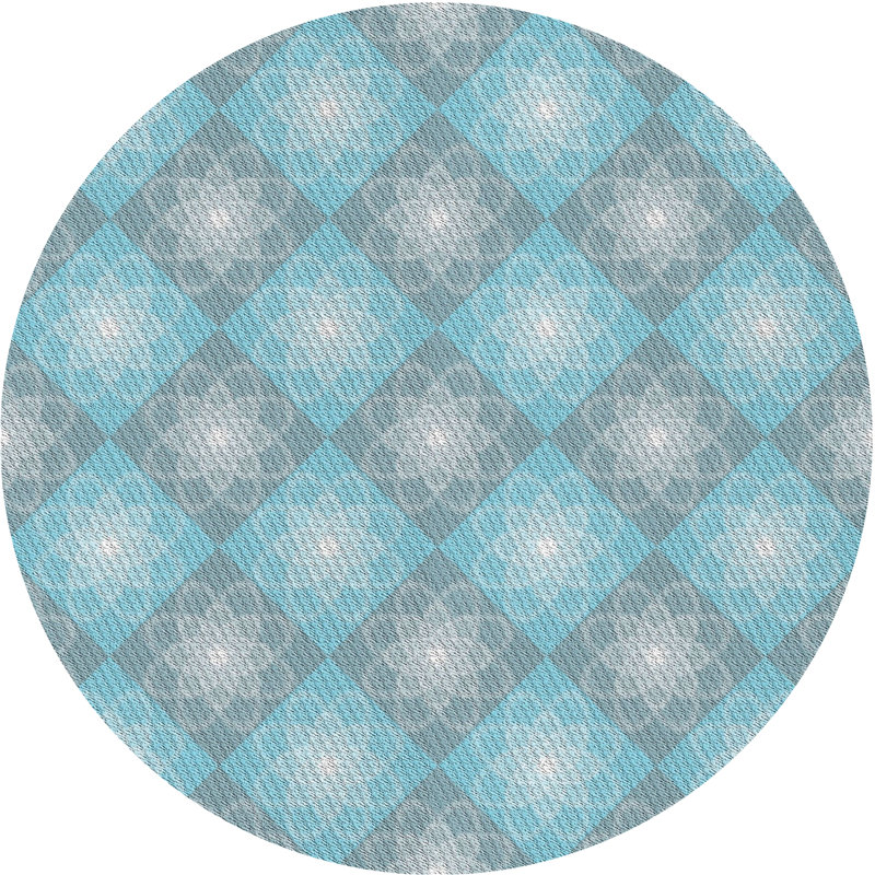 Tapis gris/bleu à motifs, Rond 4 pi