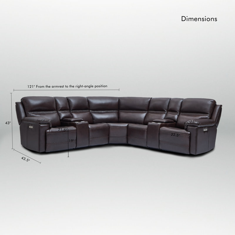 121" Leather Reclining Wide Seat Sectional, 3 Power Recliners, Adjustable Headrest, Zero Gravity & 2 Consoles