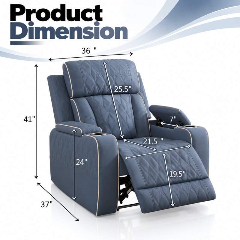 Fauteuil inclinable électrique haut de gamme en similicuir, Blue/Grey Faux Leather