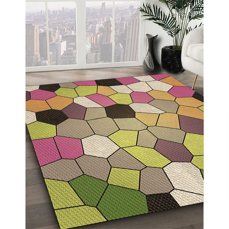 Tapis 100% à motif lavable à la machine 2989 3425-BRN, Rond 3 pi