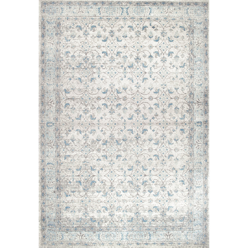 Madelyn Floral & Paisley Area Rug for Living Room Bedroom Dining Room Kitchen, Aqua/Ivory, Rectangle 8' X 10'