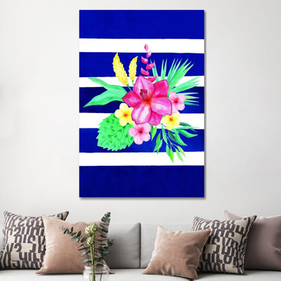 Watercolor Flowers Blue Lines II - reproduction d'art