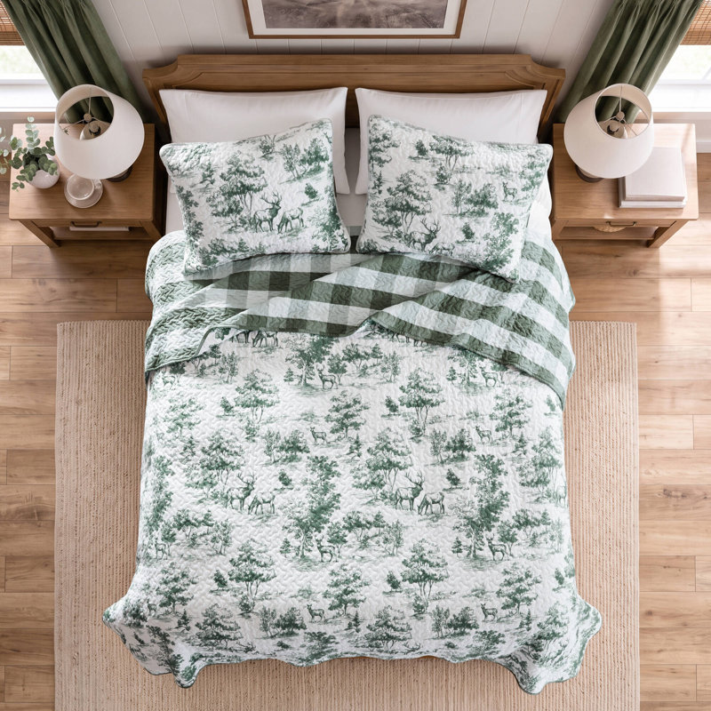 Madison Park Hartwell Green Reversible Coverlet Set, Full/Queen, Green