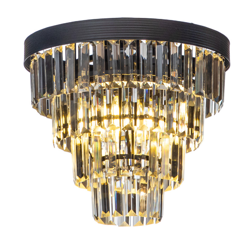 Anaruth Mid-Century Modern Crystal Flush Mount Ceiling Light for Bedroom, Matte Black