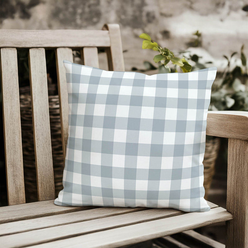 Christopher's Plaid Outdoor Pillow, 16"H x 16"W, Slate Blue Gingham