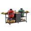 Chariot de barbecue extérieur double pour grandes cuisinières en céramique avec surface de préparation en acier inoxydable, noir et argent