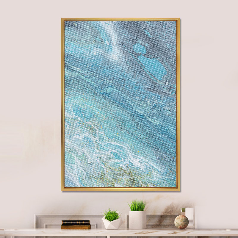 Art de marbre liquide bleu et jaune III, reproduction d'art sur toile, H 32 po x l 16 po x P 1 po