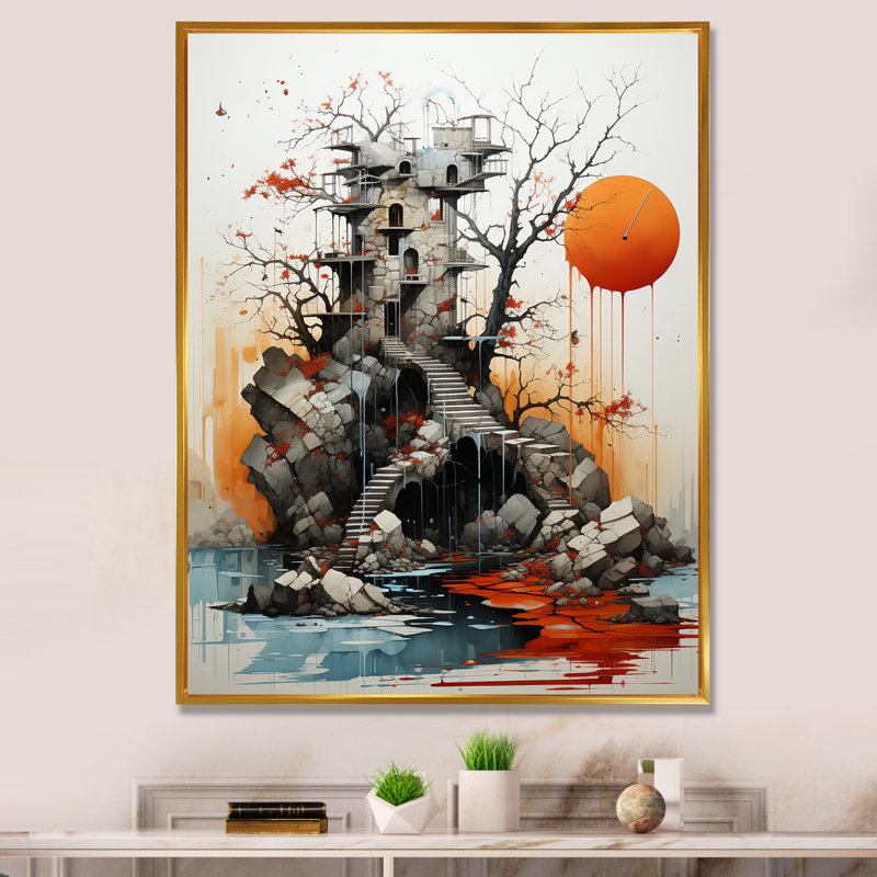 Madasen, surréalisme, morceaux de réalité, Cadre flottant doré, H 44 po x l 34 po x P 1,5 po