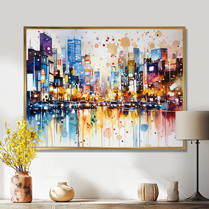 Éclairage au néon japonais de Shinjuku, impression d'art mural, H 12 po x l 20 po, Cadre flottant sans passe-partout, Doré