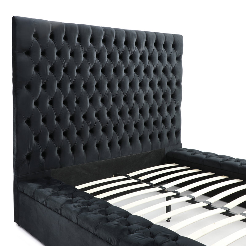Lit plateforme tapissier Mikara, Noir, Grand