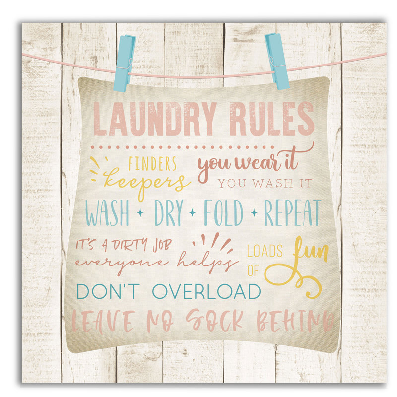 Laundry Rules - Reproduction d'art textuel sur toile, H 40 po x l 40 po x P 1,5 po