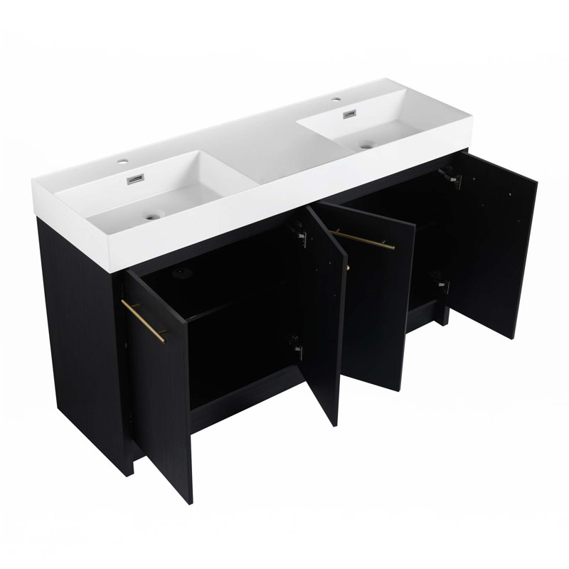Meuble-lavabo autoportant 60 po avec lavabo double en résine