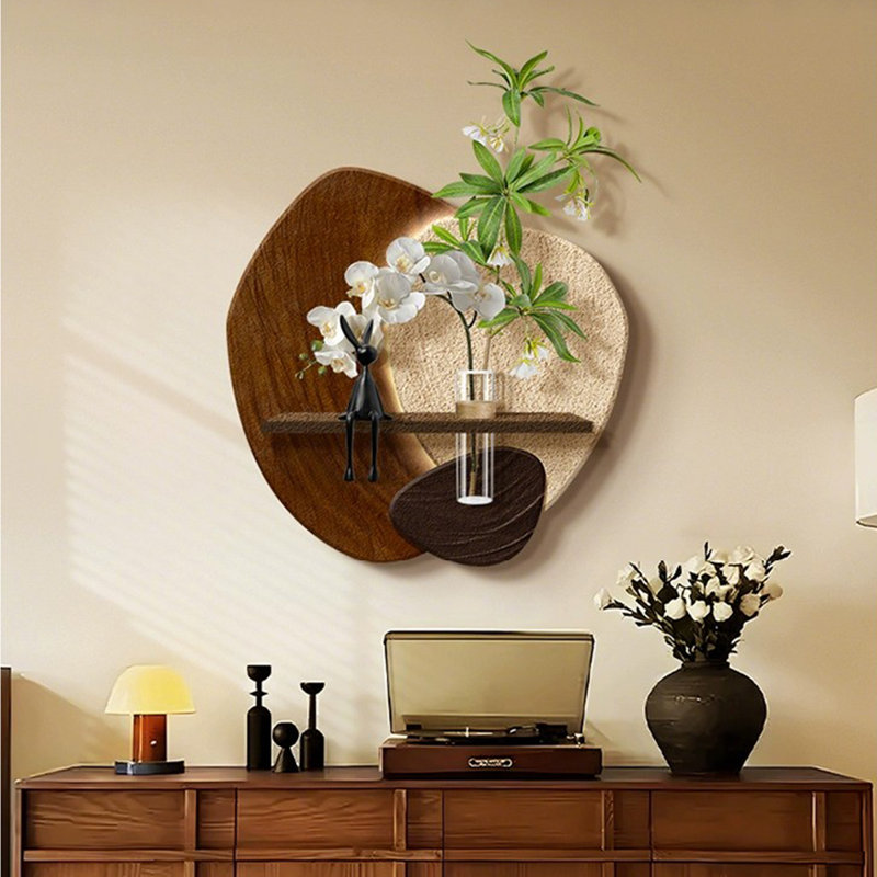 Art mural en bois manufacturé à forme libre, 31.5" H x 31.5" W x 1.97" D, Nut-brown/Creamy White