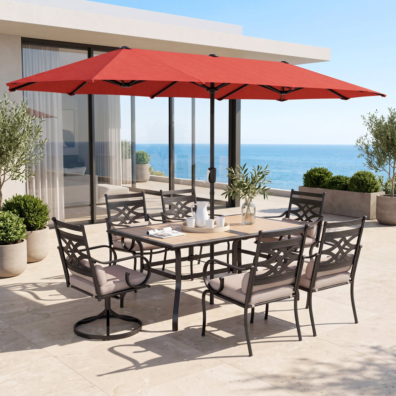Ensemble repas pour 6 personnes avec table rectangulaire et coussins inclus, Rouge