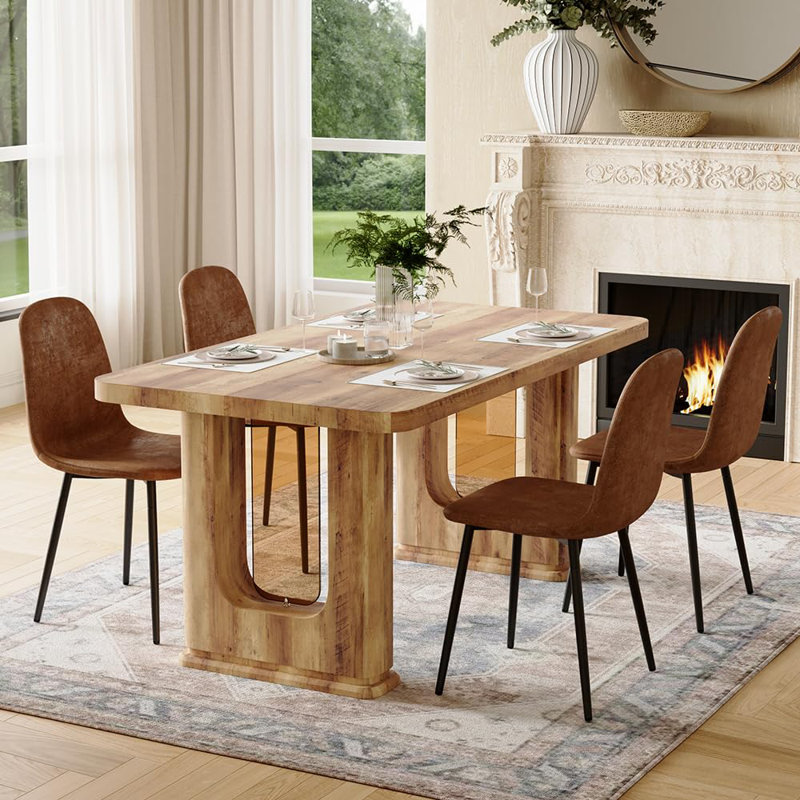 64.5" Dining Table Set for 4 ,Modern Farmhouse Dining Room Set with Decorative Pedestal Legs,  5 Pieces: Table, 4 Chairs