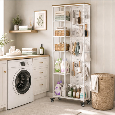 Chariot de rangement roulant à 5 niveaux avec panneau perforé double face - Une armoire utilitaire mobile avec des roues pour une organisation de bureau à domicile flexible.