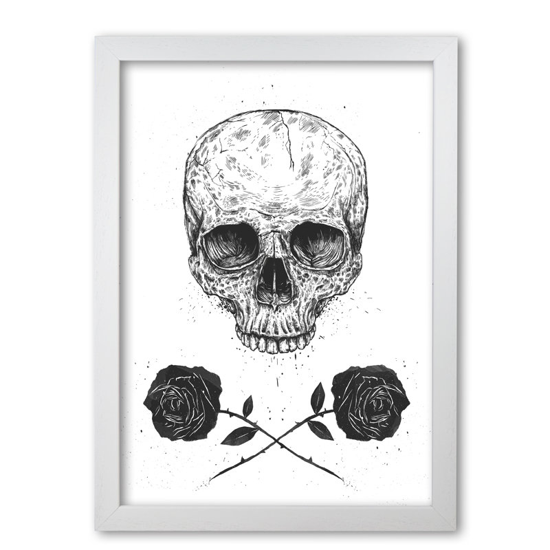 Skull And Roses by Mercedes Lopes Charro - Print, White Grain, 59.4 cm H x 42 cm W x 5 cm D