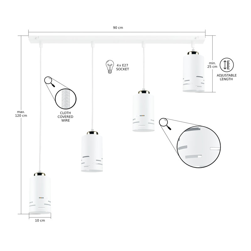 - Light Pendant, White/Gold, 4 Lights