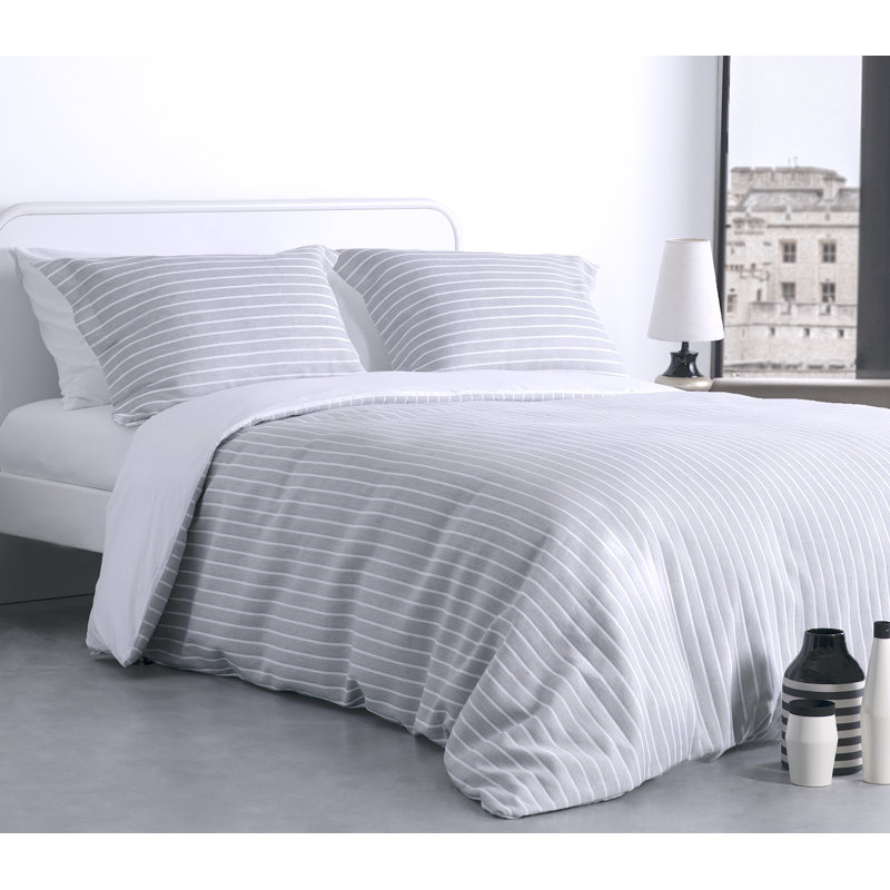 Abbielouise Cotton Striped Duvet Cover Set with Pillowcases, King Duvet Cover + 2 Standard Pillowcases, Silver Grey