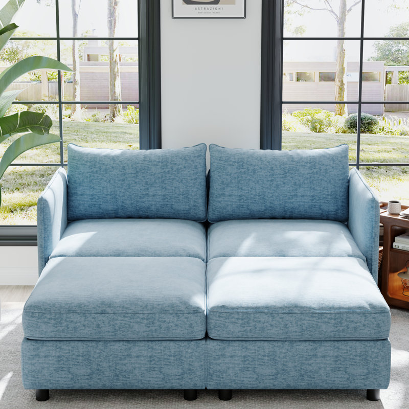 Canapé modulaire Clareville, H 32 po x l 129 po x P 63 po, Chenille bleu antique