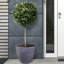 Concrete Effect Round Planter, Frostproof Outdoor Plant Pot with Row Pattern, Round Garden Planter with Drainage Holes-39265883-39265886
