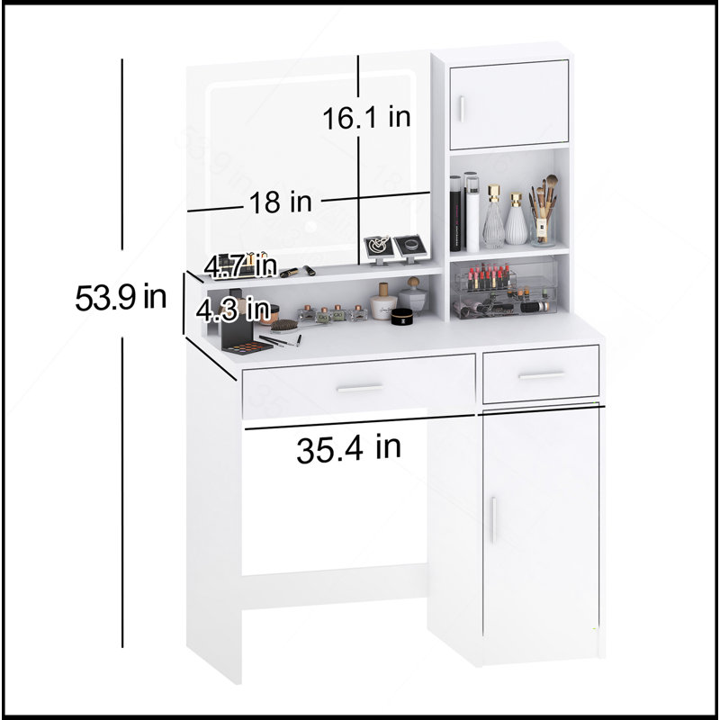 Vanity Desk With Mirror And LED Light Strip,Dressing Table With Large Drawer, 3 Level Storage Dresser & 3 Lighting Modes Adjustable Brightness, Suitable For Bedroom