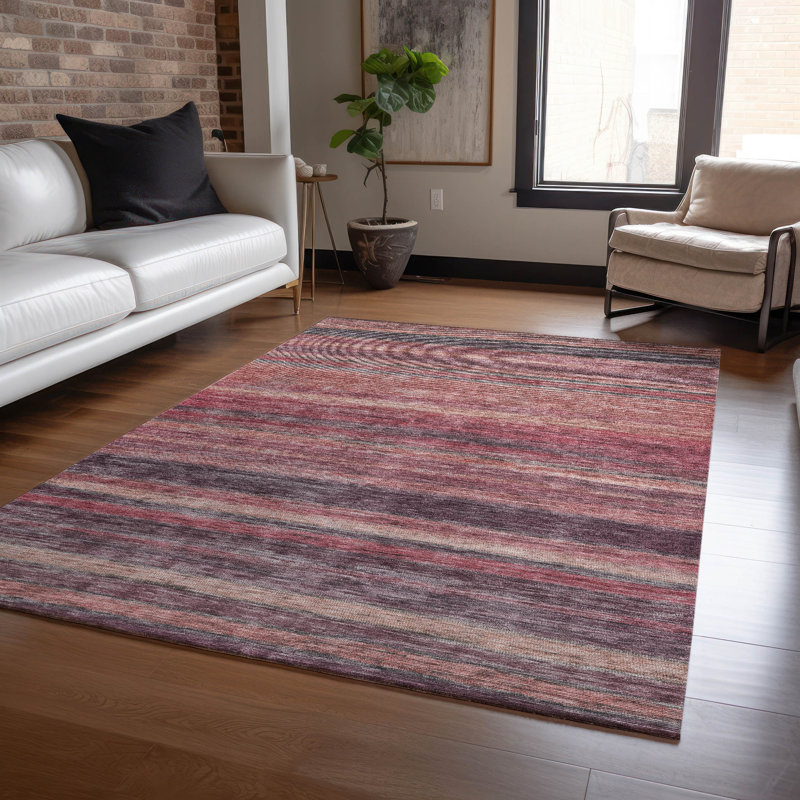 Paprika Stripe Synthetic Washable 3' x 5' Rug