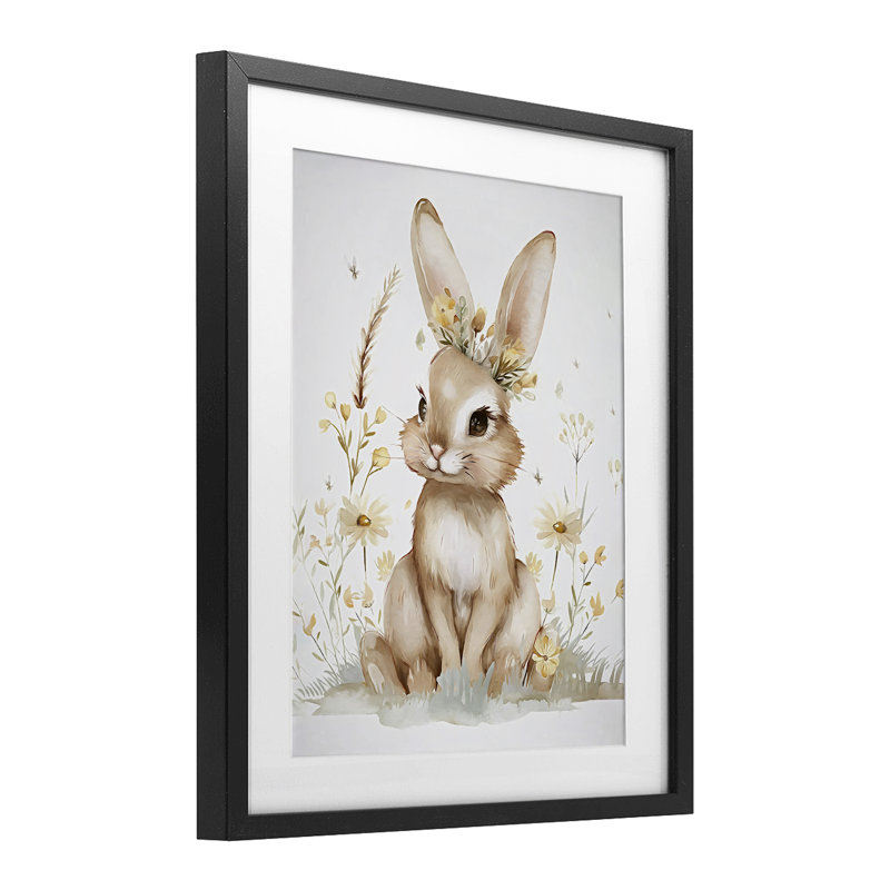 «Whimsical Baby Rabbit», reproduction encadrée sous verre, conception de Ramona Murdock, Cadre noir minuit, H 16 po x l 13 po