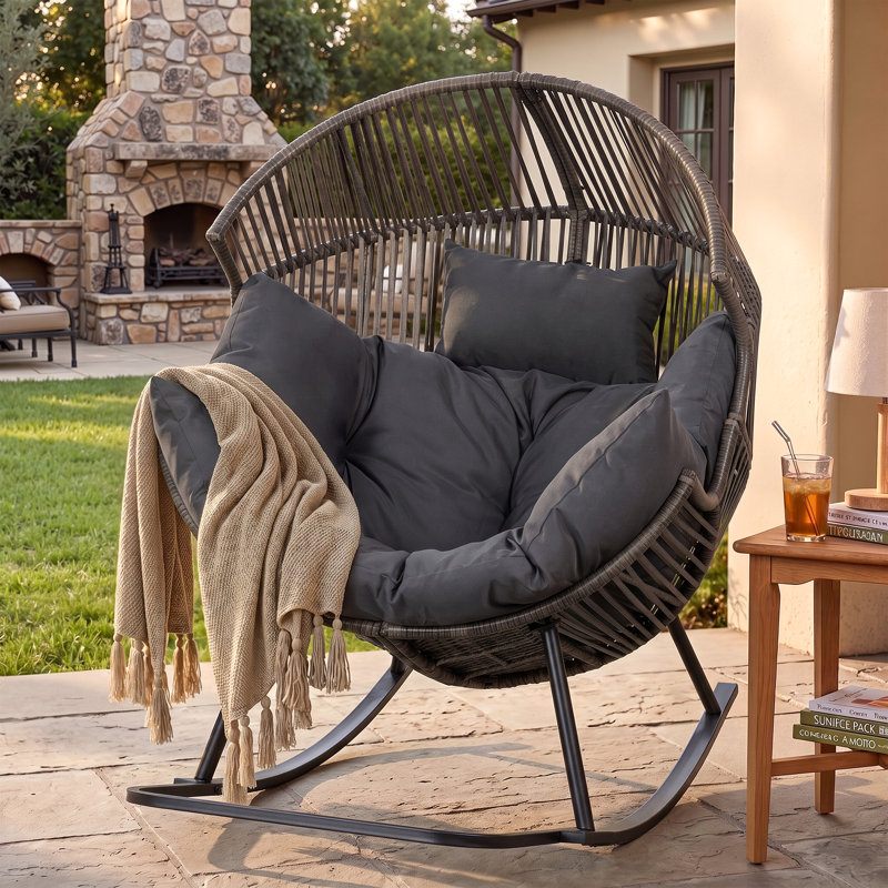  Fauteuil à bascule d'extérieur, Gris foncé, Taupe