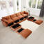 Chenille orange à 4 places en forme de U avec 2 repose-pieds, tiroir de rangement modulaire surdimensionné sous chaque siège, conception intégrée et coussins d'accoudoirs, tissu en forme de croissant Clean Line, doux-717702700