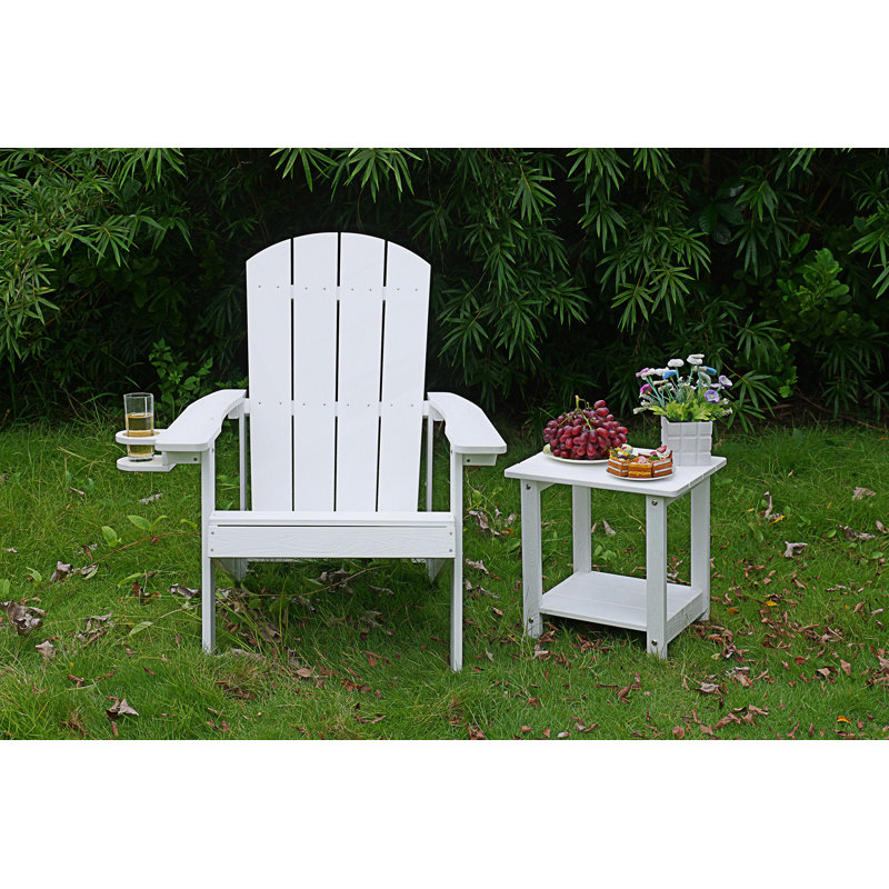 2-Piece Adirondack Chair, Outdoor Lounge Chair With Built-In Side Cup Holder, White