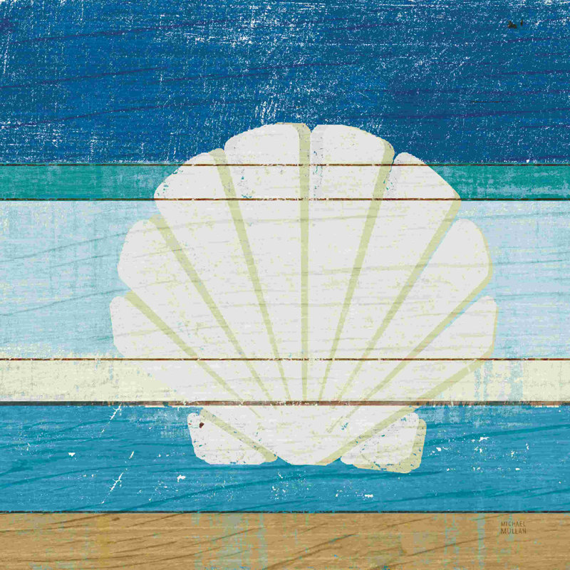 Beachscape Shell V2 - peinture sur toile tendue, H 36 po x l 36 po x P 1,25 po, Non, Toile avec cadre noyer
