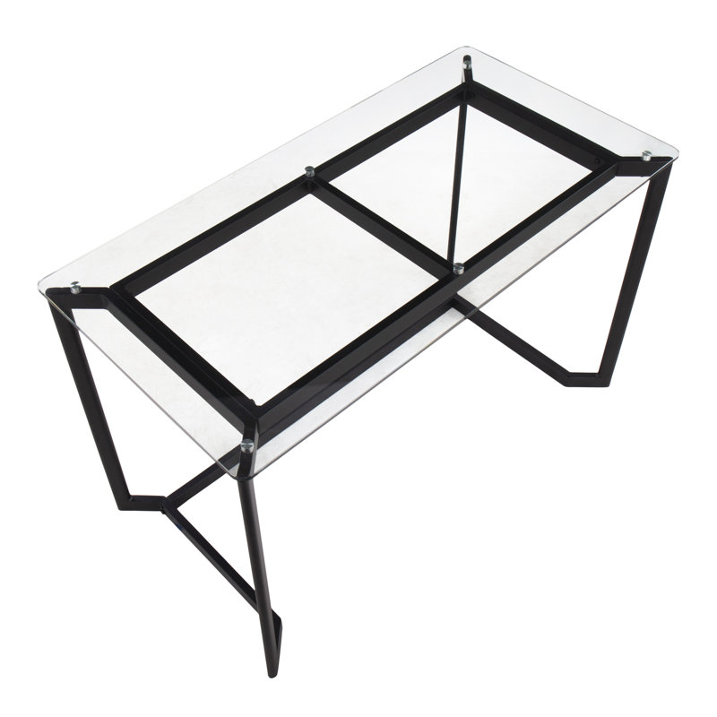 Garey Glass Top Metal Base Writing Desk, Black