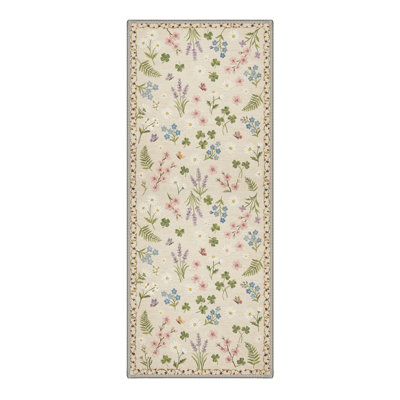 Blossomfield Floral Machine Washable Green / Beige Indoor Area Rug with Non-Slip Backing