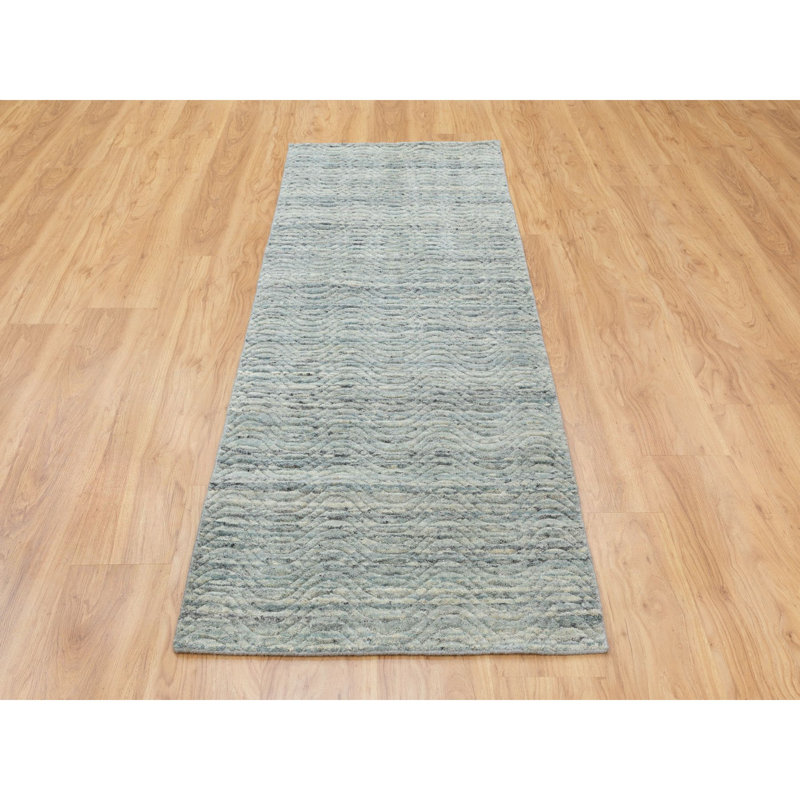 Tapis de Tapis décoratif couloir noué à la main vert/or de conception unique 2 pi 6 po x 7 pi 10 po New Age