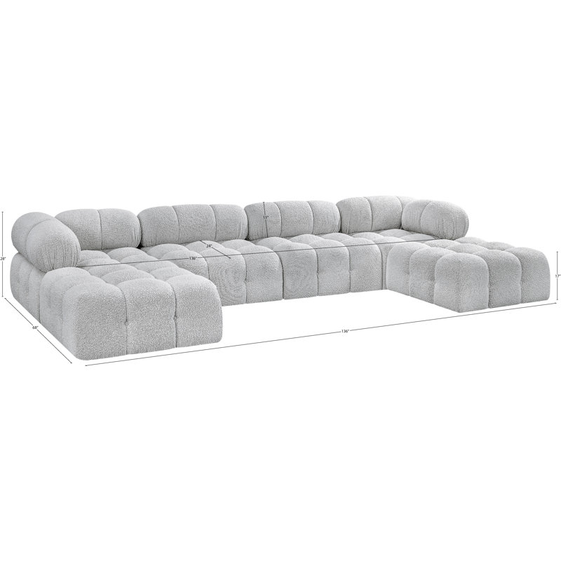 Ames 136" Upholstered Sectional, Grey Boucle Fabric