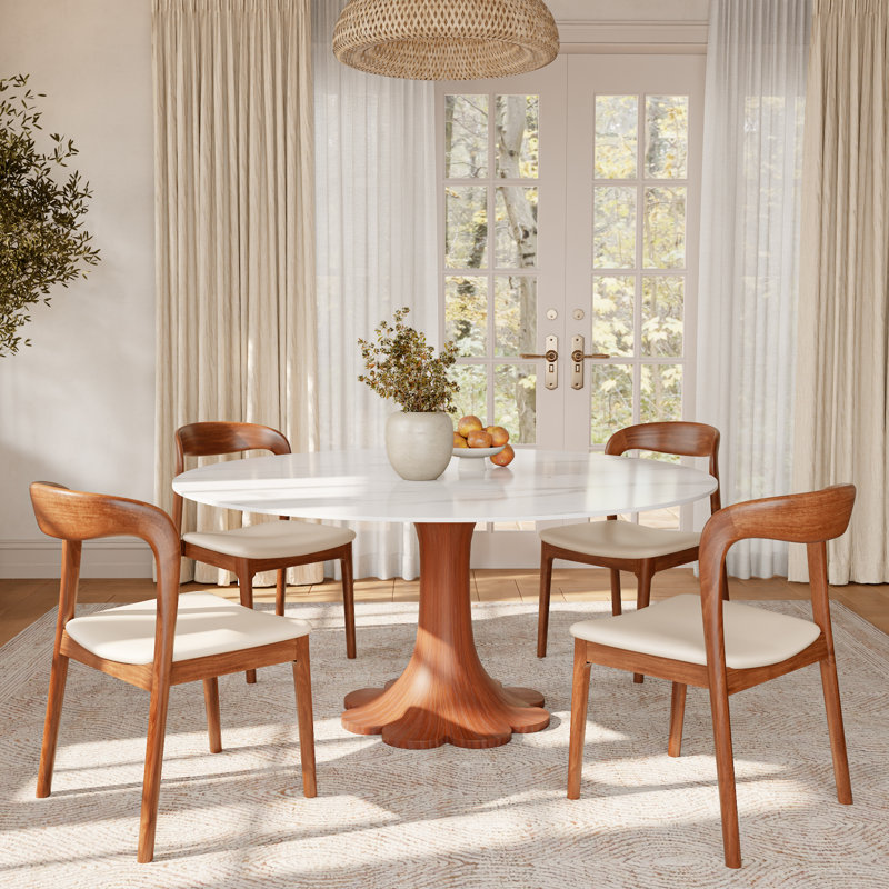 Difranco rond de forme florale avec chaises de salle à manger en bois massif de qualité supérieure 2/4/6, Noyer foncé